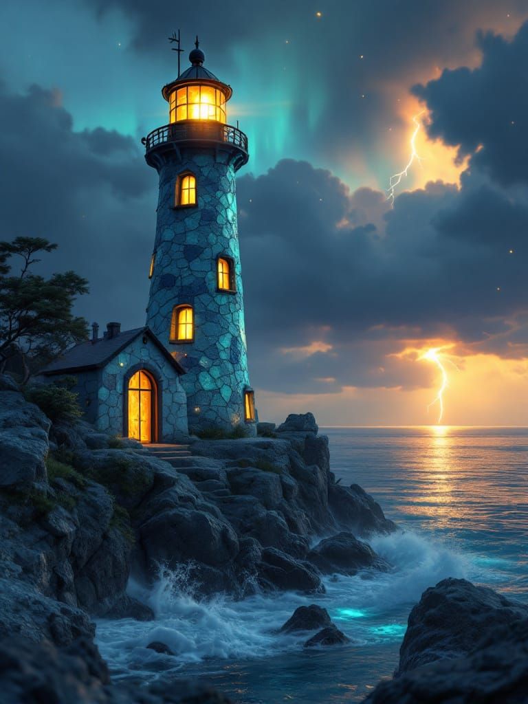 Irregular Lighthouse of Sea Glass and Stardust