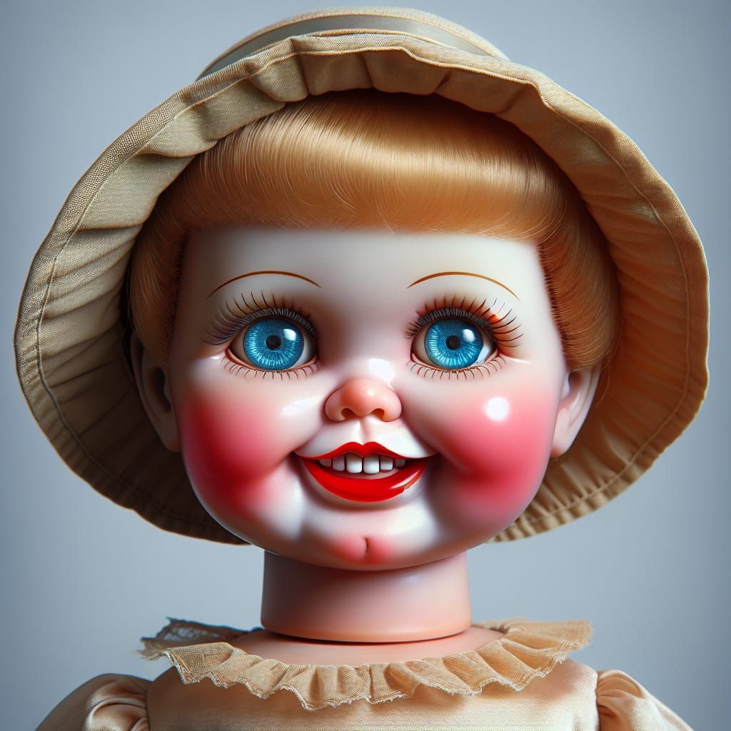 Vintage Doll with Rosy Cheeks and Unsettling Grin