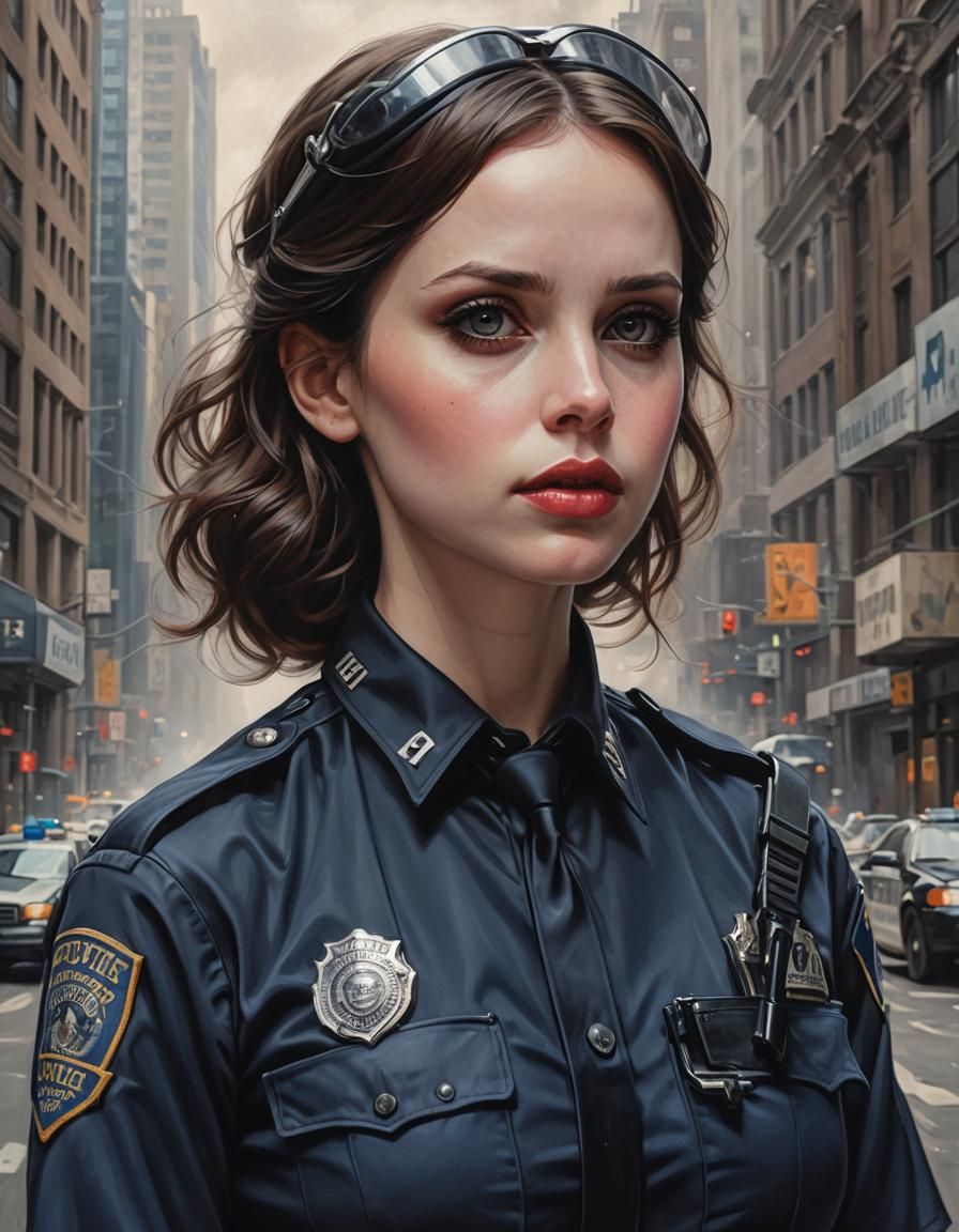 Female Police Officer in Shadowy Metropolis, Photorealistic ...