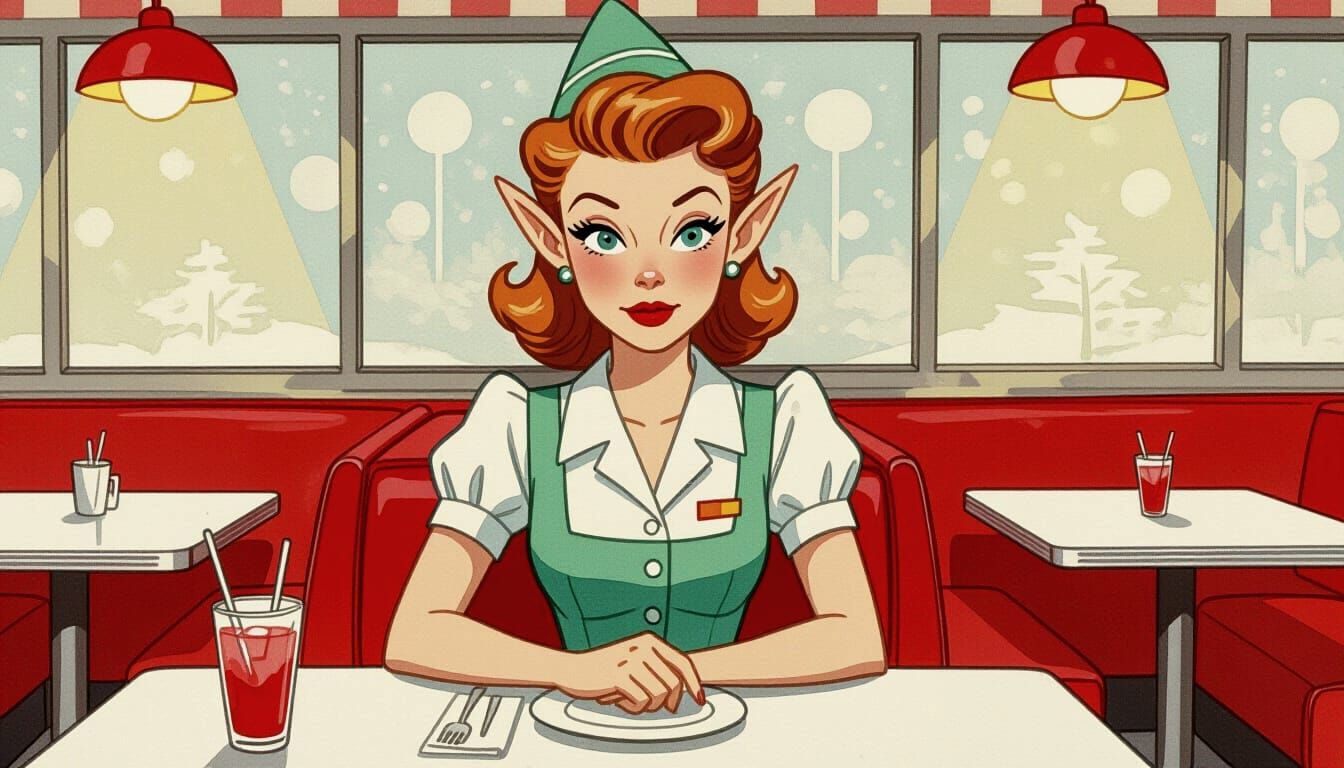 Ominous Elf Waitress in 1950s Diner