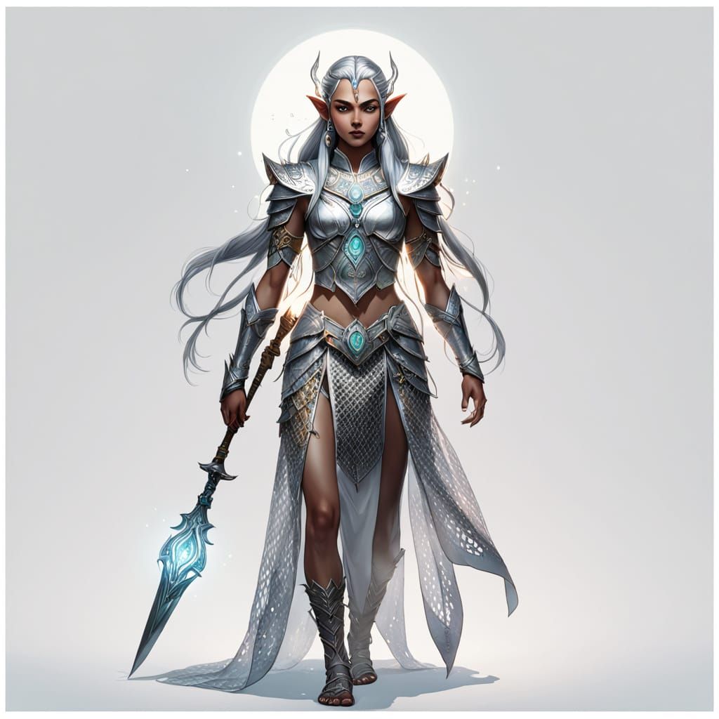 Elven Witch and Hindu Guru in Minimalist Fantasy Style