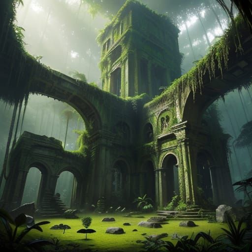 Lost City in Lush Jungle Concept Art