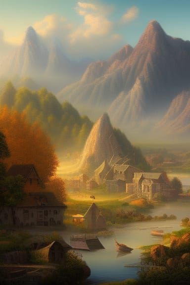 Mountain City Fantasy Matte Painting