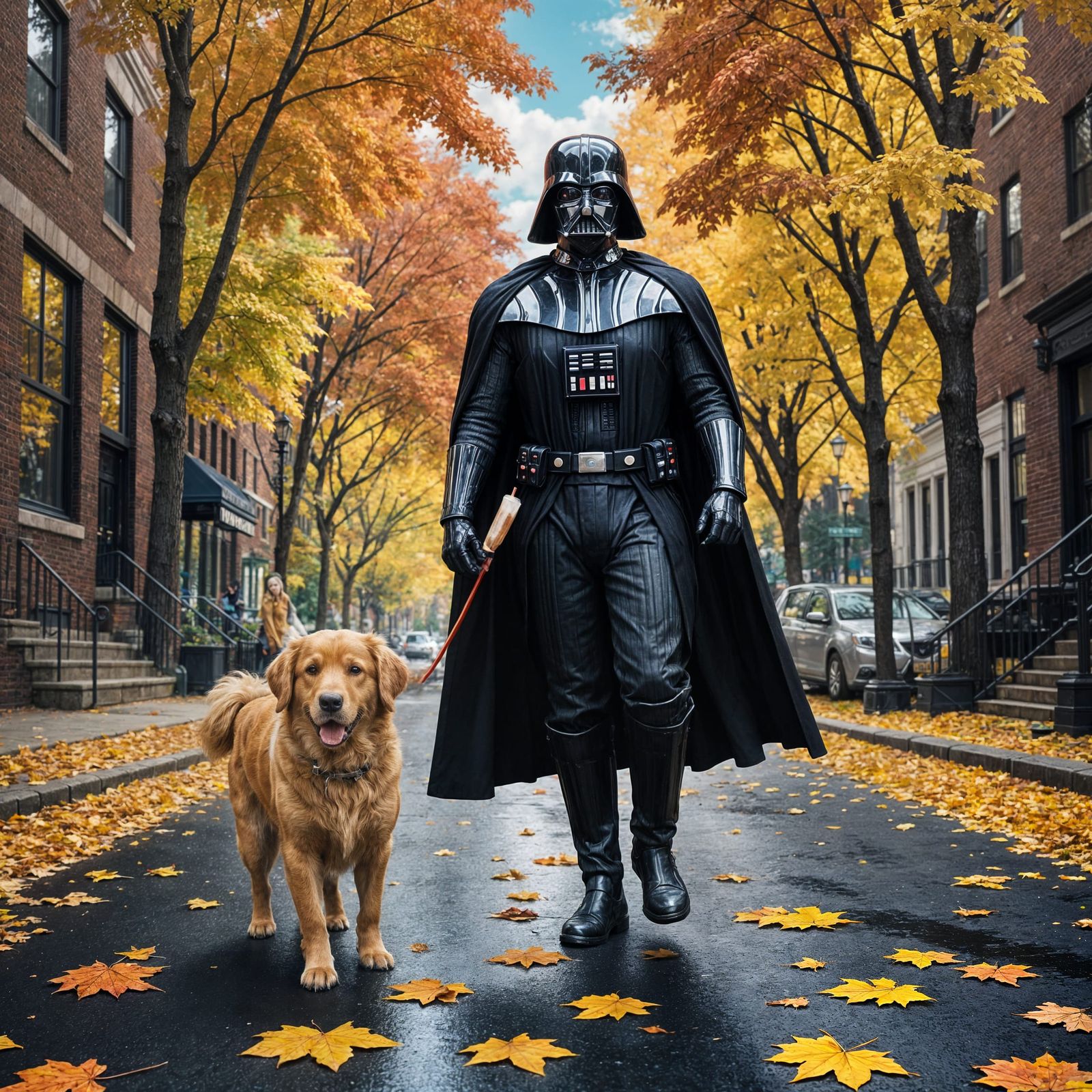 Darth Vader Walks a Dog in Boston: Autumn Scene