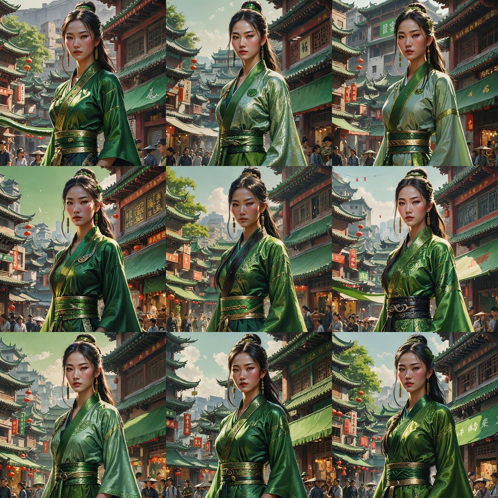 Chinese City Street Food Market in Klimt Style