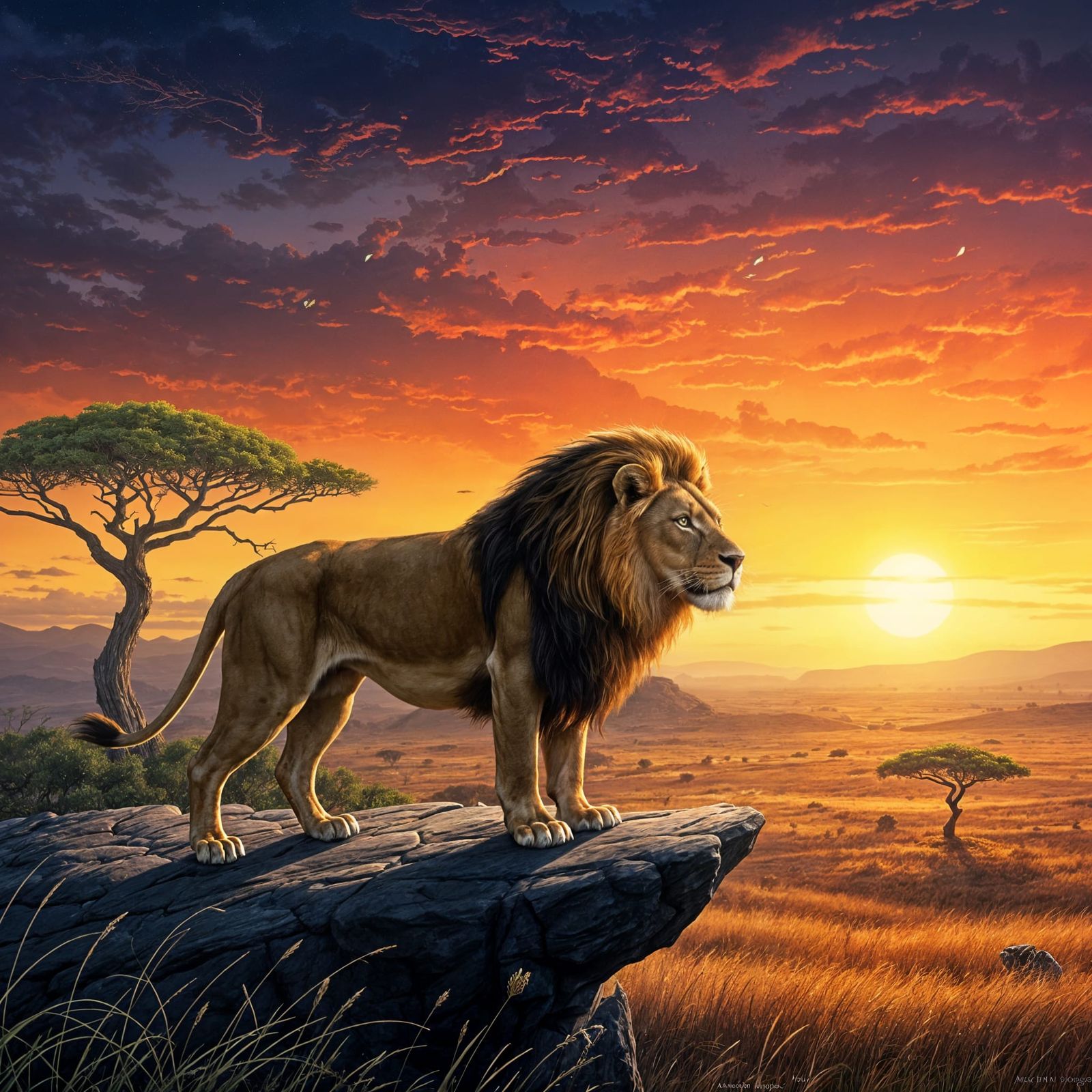 Lion Overlooking Savanna in Old Masters Style