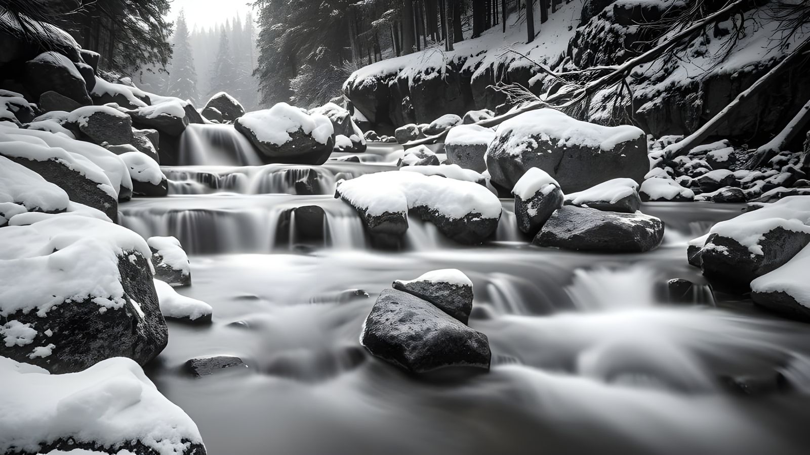 Winter Mountain Stream in Monochrome