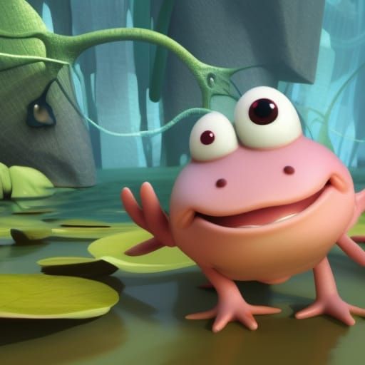 Happy Axolotl Character in 3D Digital Art Style