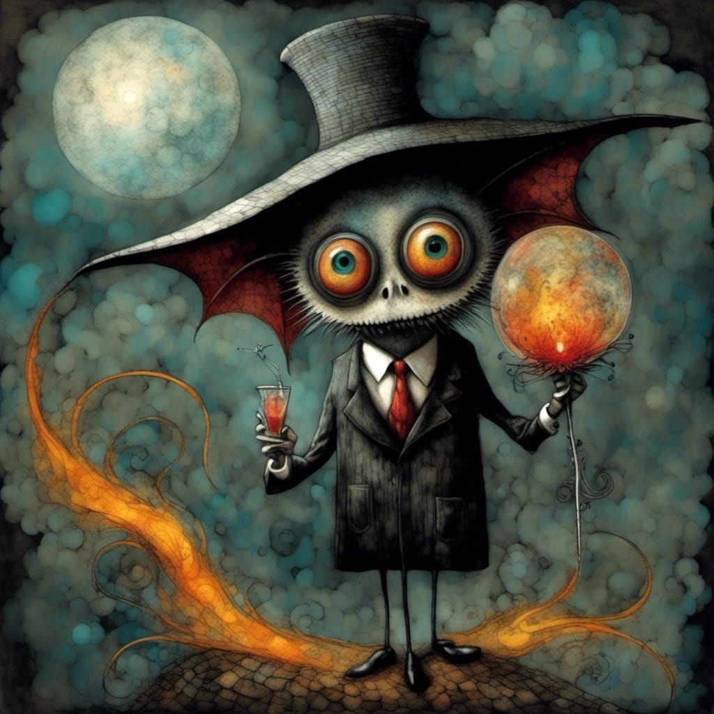 Surreal Devil, Saint, and Fairy in Futuristic Sketchbook Sty...