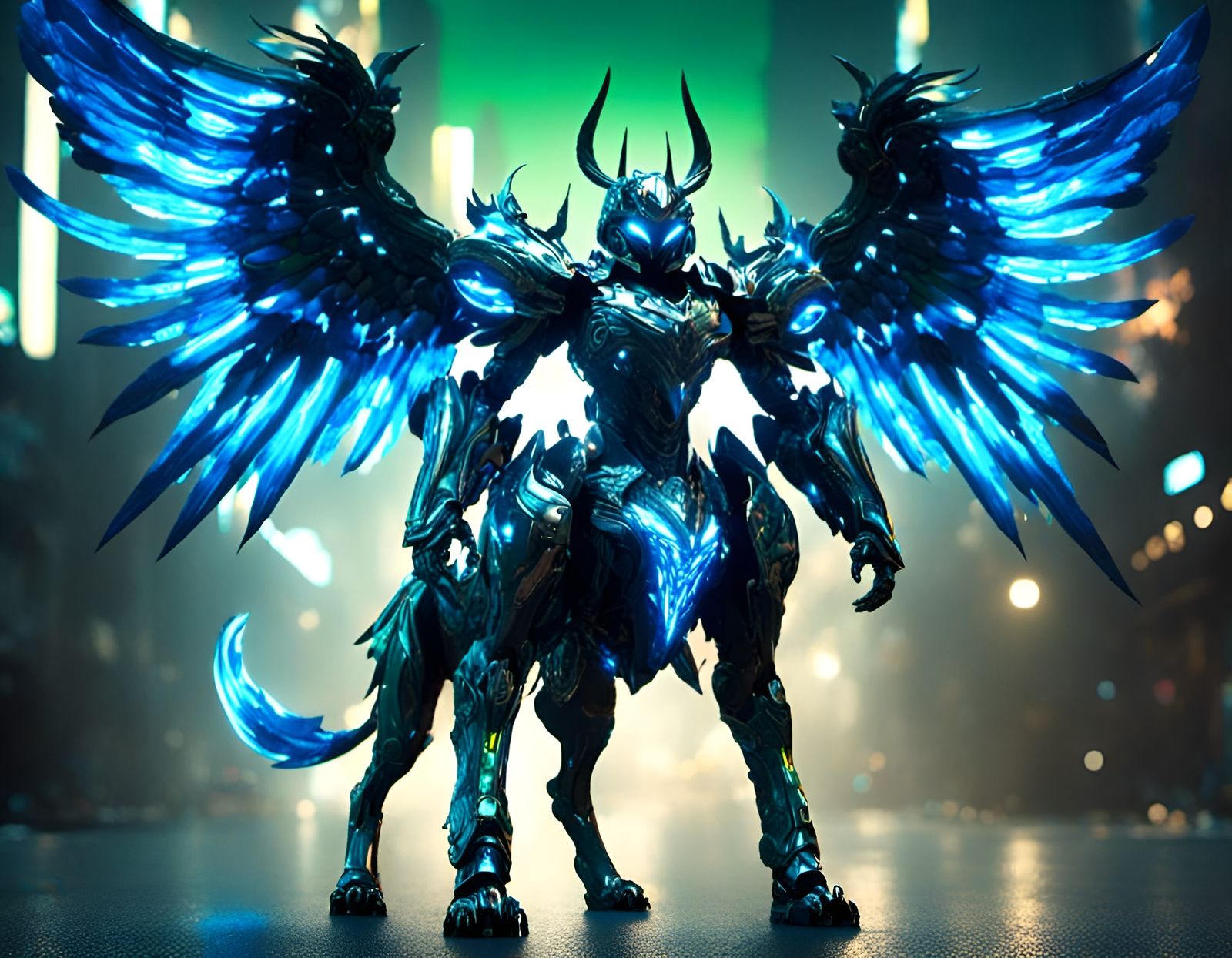 Angelic Winged Dog in Mecha Battle Armor