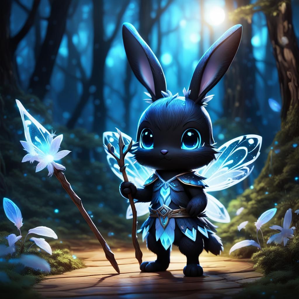 Fairy Rabbit in Magical Forest: Anime-Inspired 3D Art