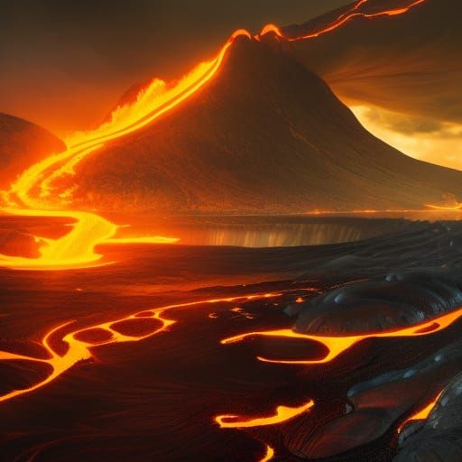 Hyperrealistic Lava River in Matte Colors