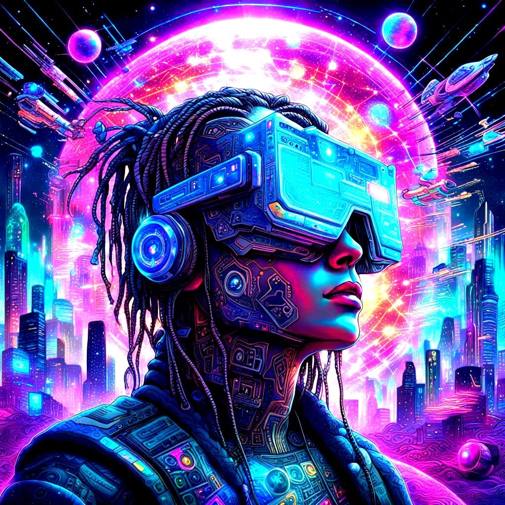 Cyberpunk Internet as Holographic Astral Illustration