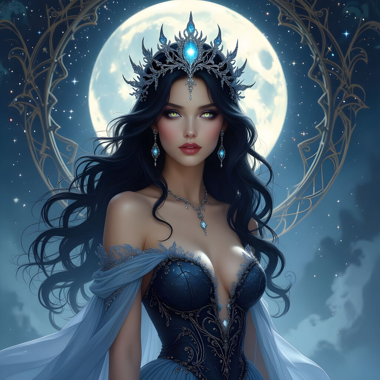 Dream Weaver with Cosmic Jewels in Gothic Art Style