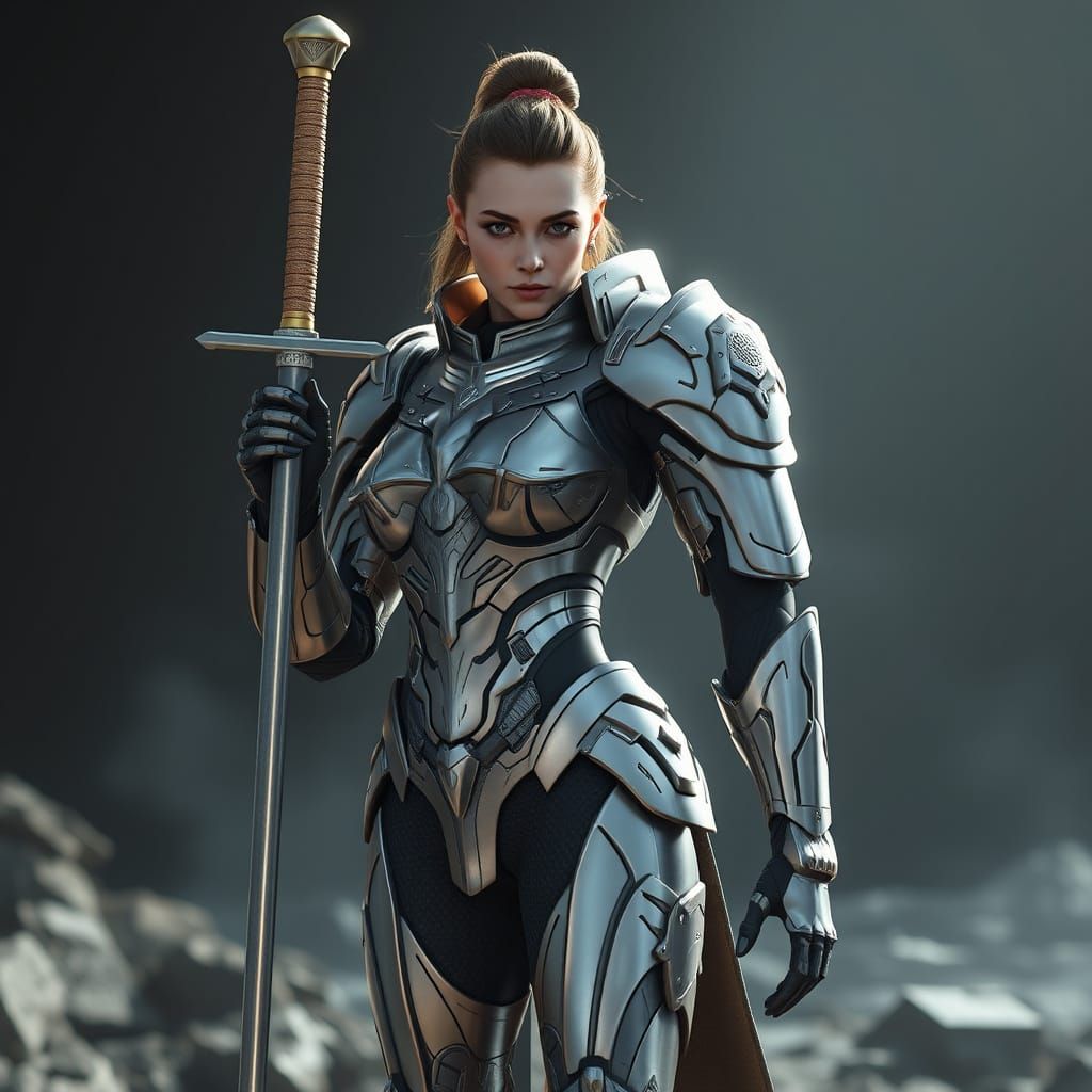 Futuristic Armored Heroine with Sword in 8K