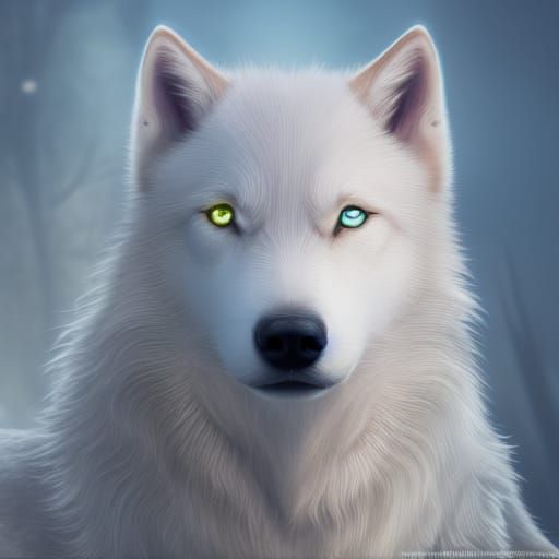 White Wolf Pup Portrait in Detailed Fantasy Art