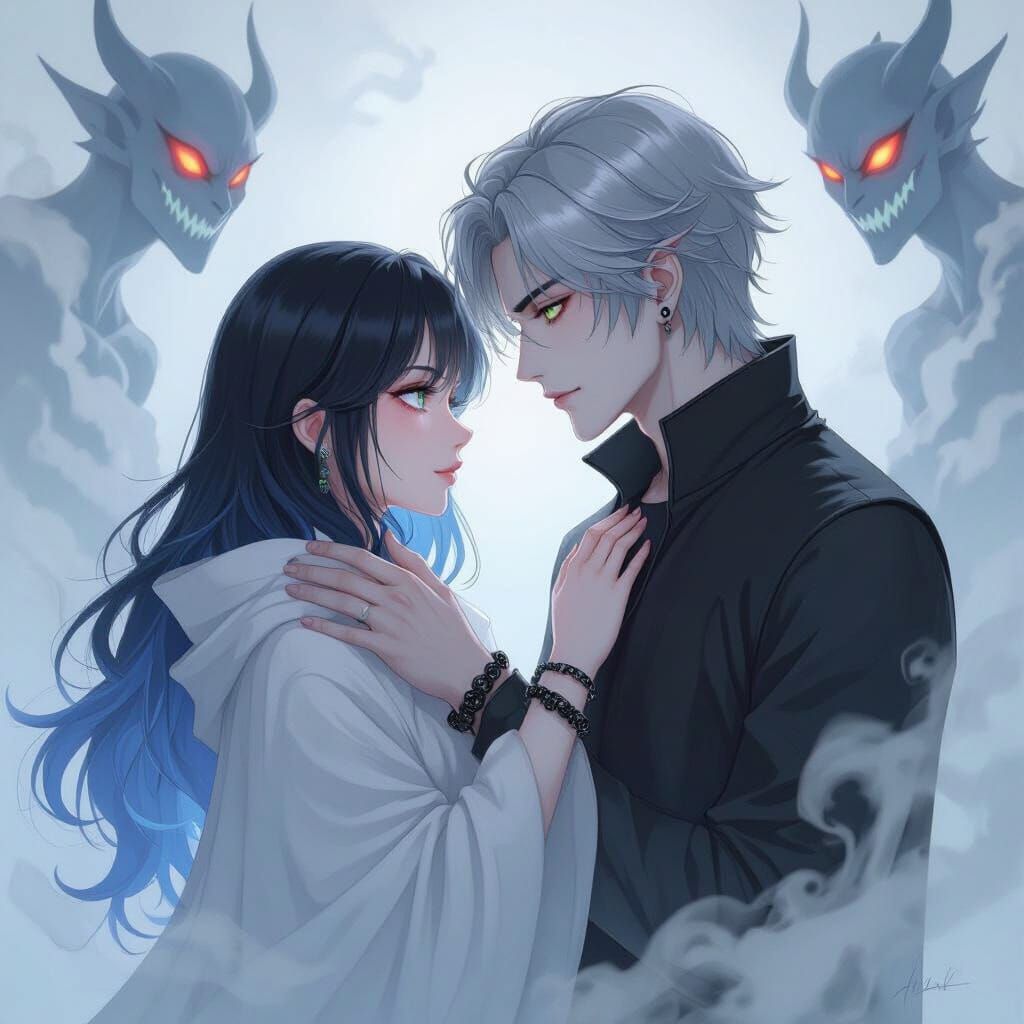 Vampire's Embrace: Anime Art in Watercolor Tones