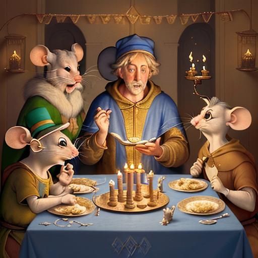 Mice Celebrate Hanukkah in Animated Painting Style