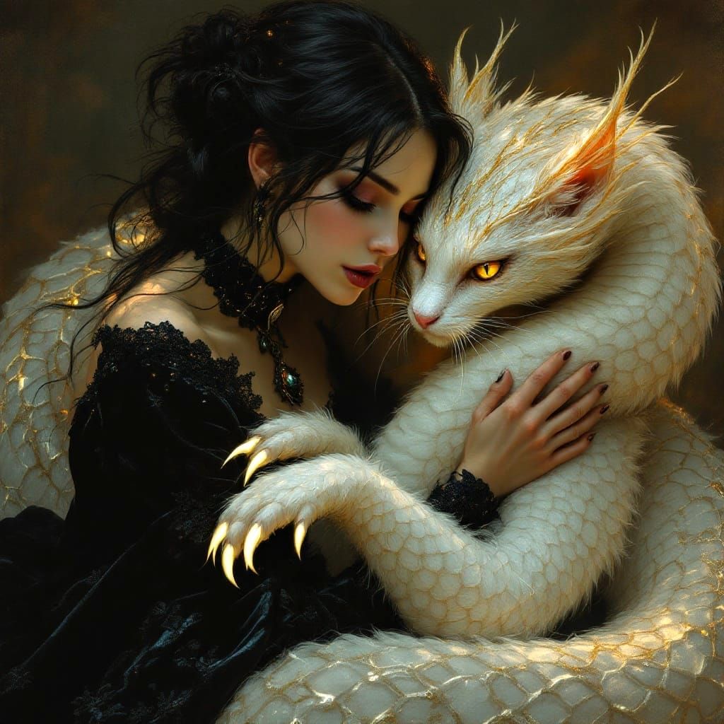 Elegant Cobra Cat Hybrid in Oilpaint Style