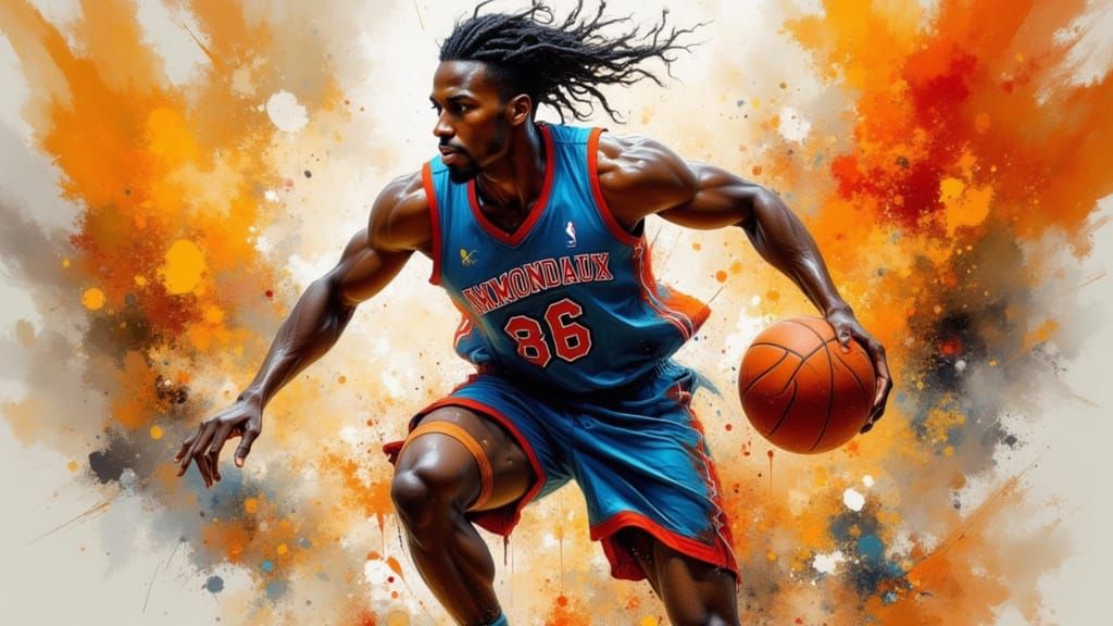 Basketball Player in Abstract Art Nouveau Style