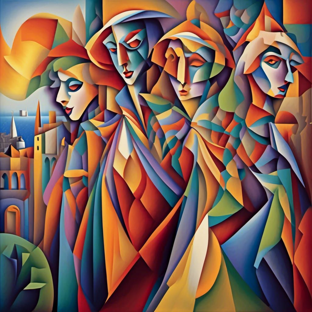 Venice Carnival in Cubist Drapery Art Style