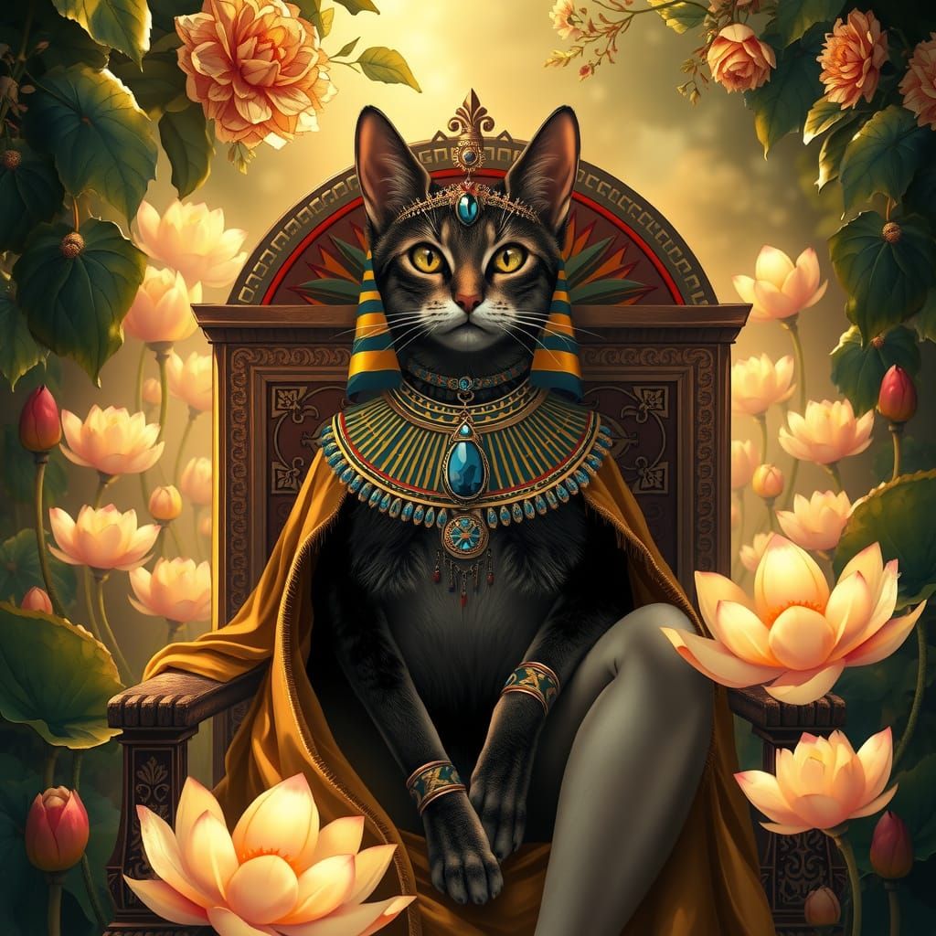 Ethereal Cat Goddess in Art Nouveau Style