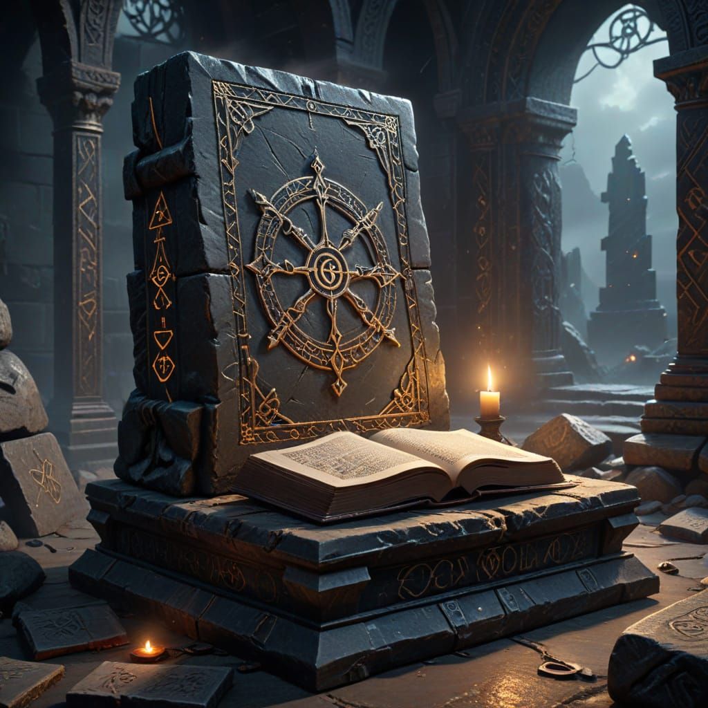 Forbidden Tome on Altar, Dark Fantasy Art