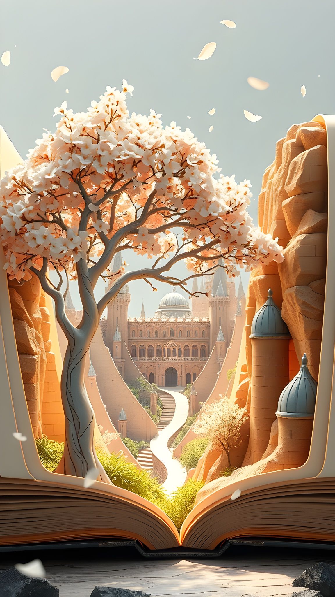Minas Tirith Paper Cutout with Blooming Tree