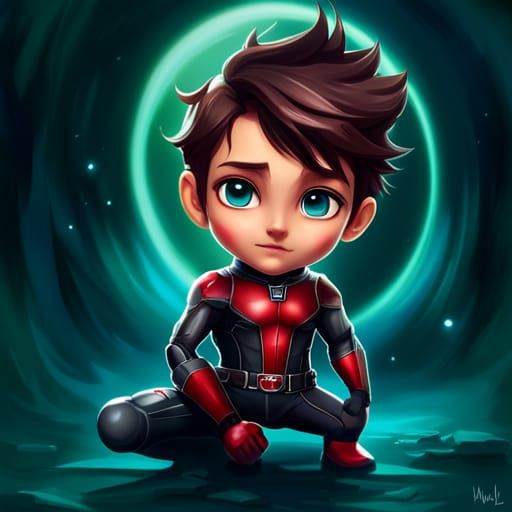 Chibi Ant-Man Digital Art in Polychromatic Style