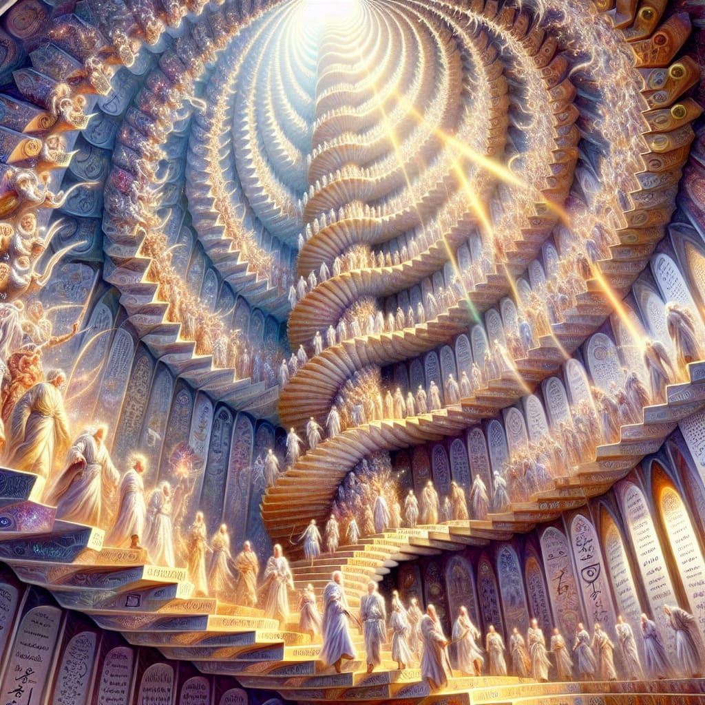 Mural of Ascending Warriors in Crystalline Tower