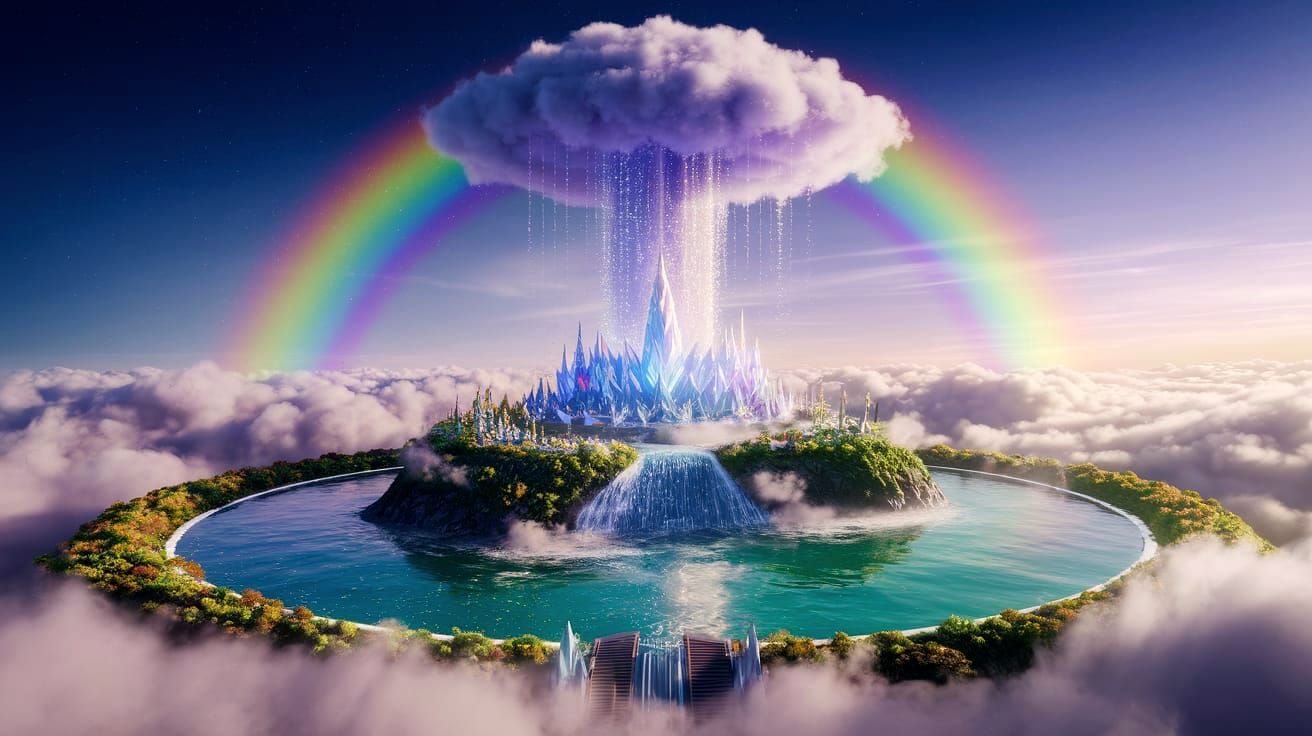 Ethereal Waterfall City in Unreal Engine 3D Art