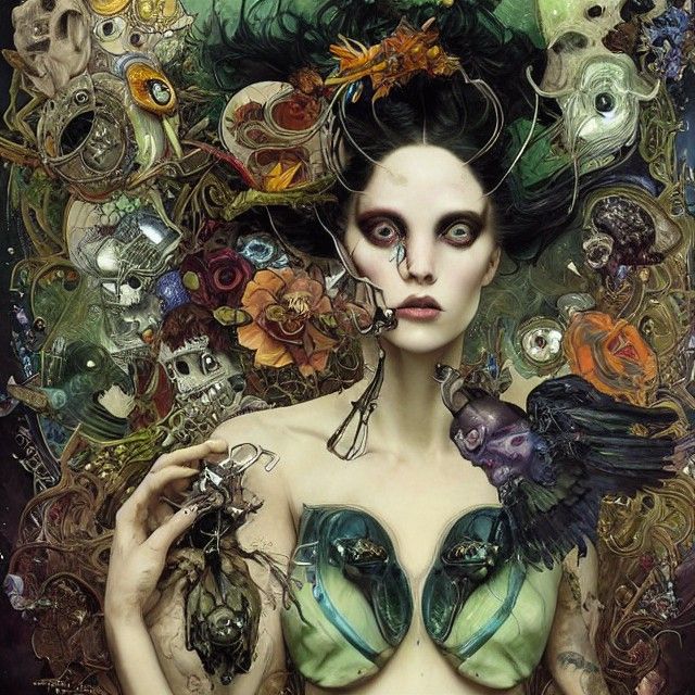 Ornate Bird Skull with Space Fleas, Photorealistic