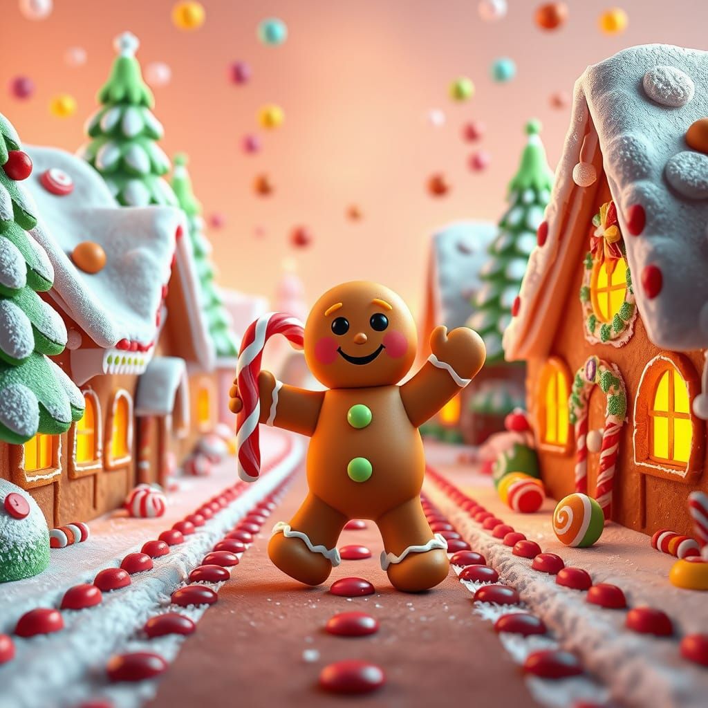 Joyful Gingerbread Village with Dancing Character