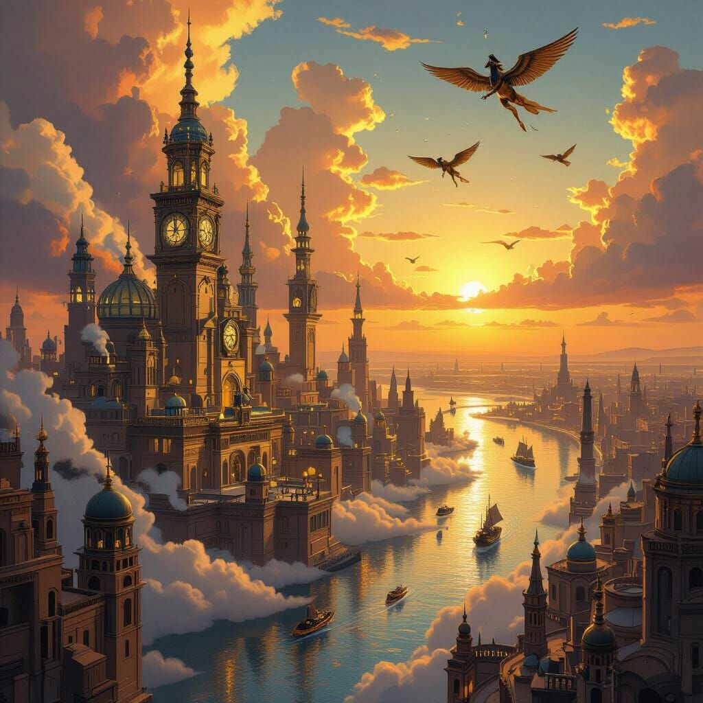 Steampunk Nile Metropolis with Egyptian Gods