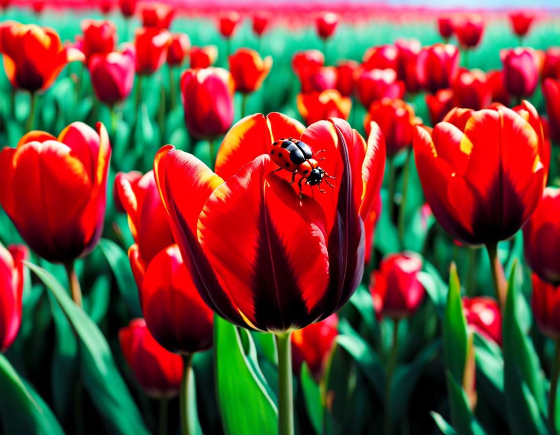 Red Tulip and Ladybug in Graffiti Art Style