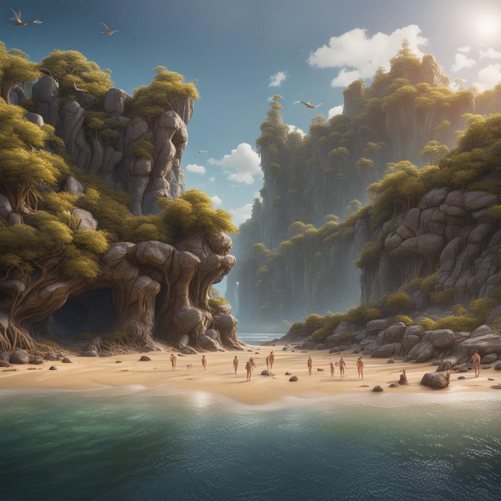 Detailed Naturist Beach Matte Painting in 8K