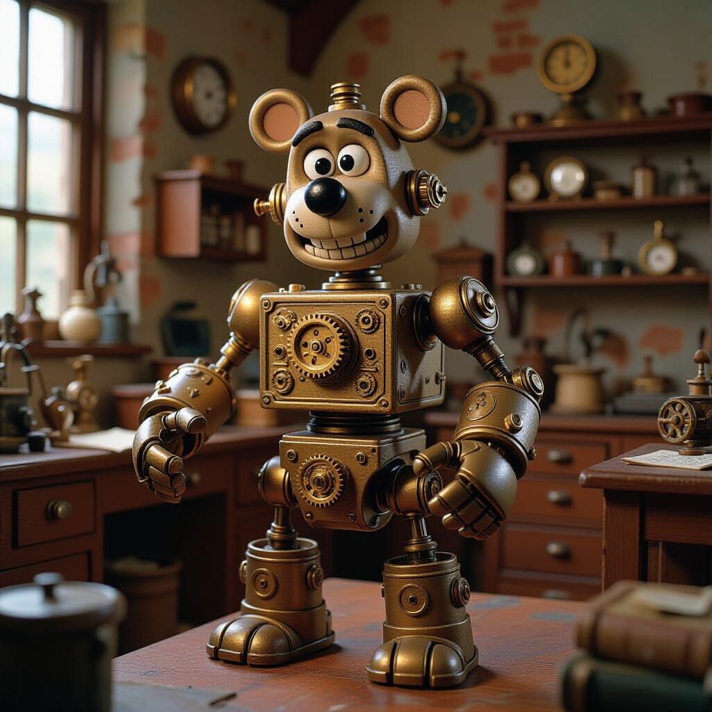 Steampunk Robot Bear Butler in Claymation Style