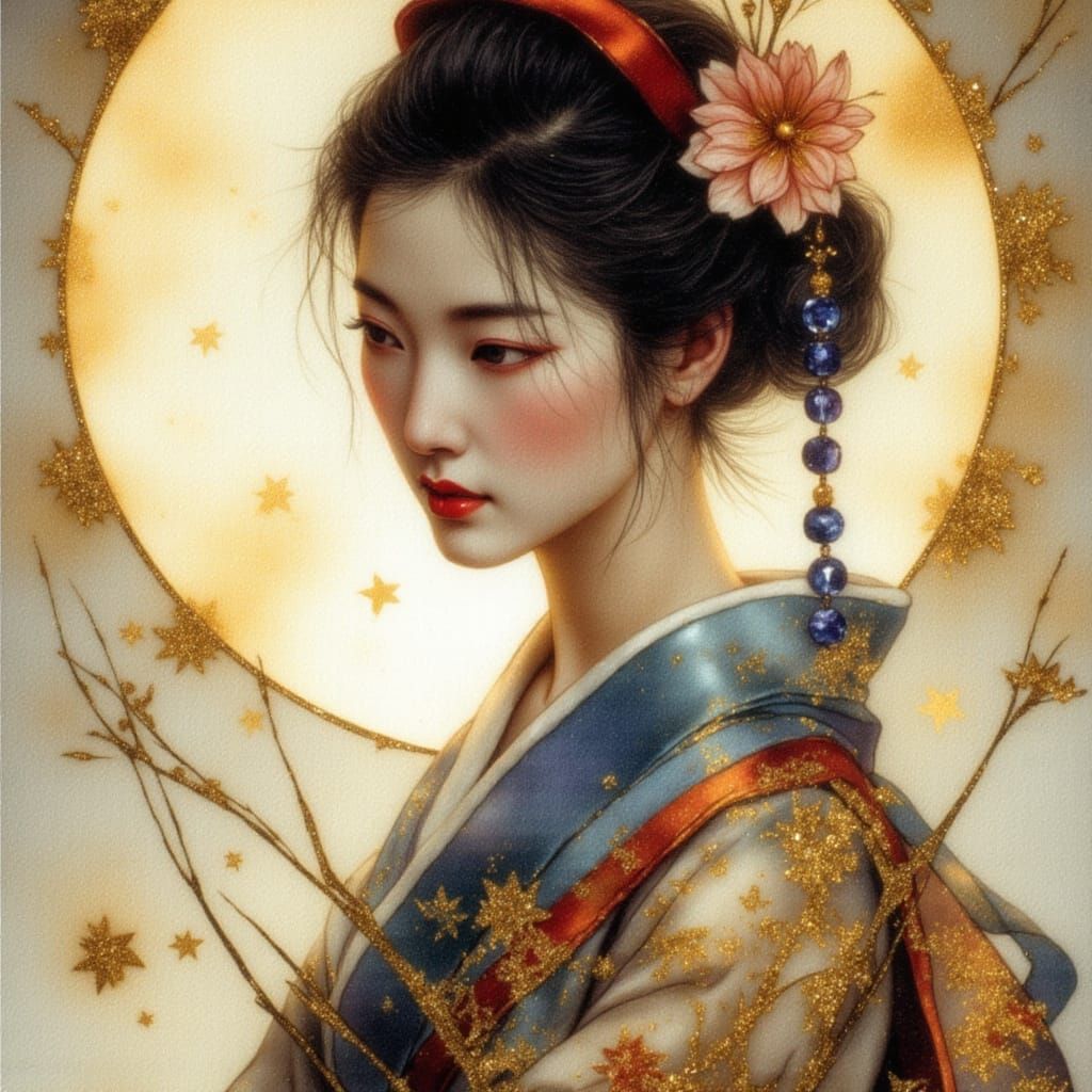 Elegant Geisha Portrait in Dark Fantasy Style