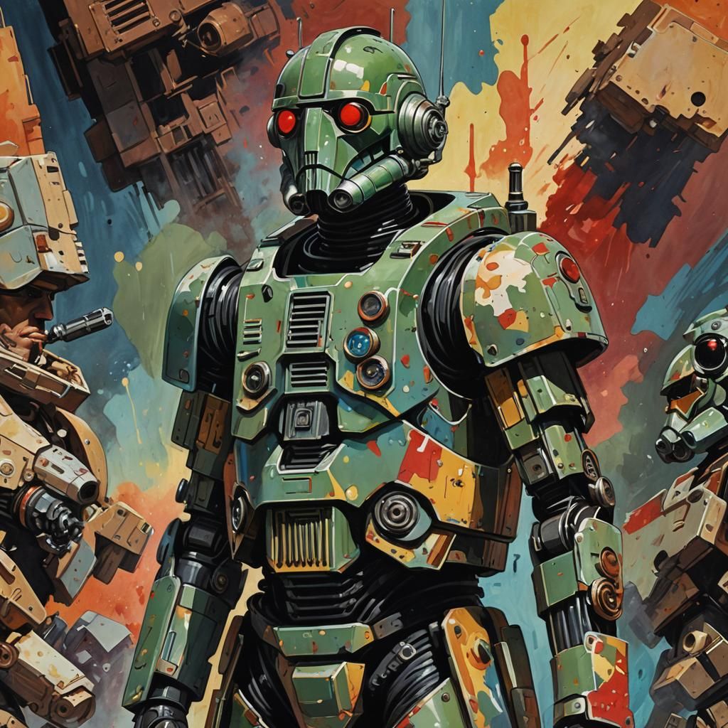 Mastiff Droid Soldier in Gouache Style, Hyperrealistic