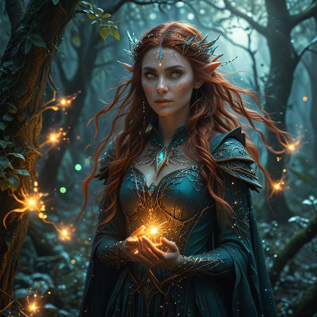 Ethereal Elf Sorceress in Vibrant Macro Photography