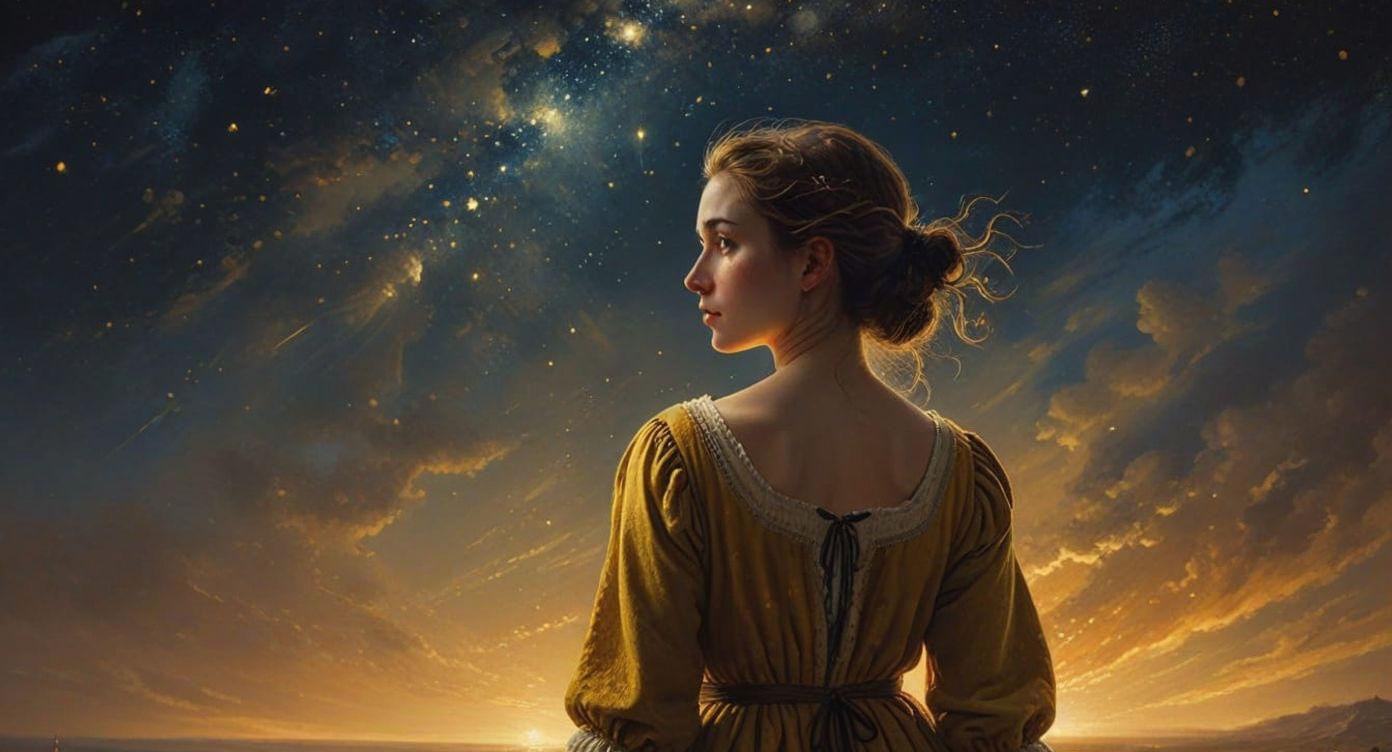Woman Walks Under Starry Sky as Oil Painting
