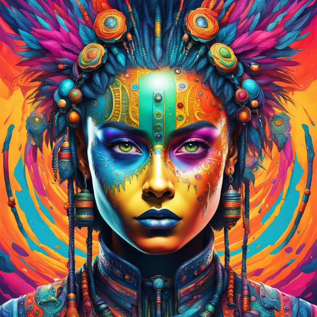 Vibrant Biopunk Woman in Futuristic Art Style
