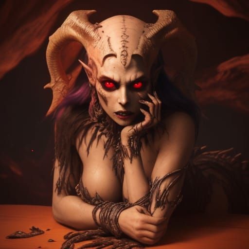Biomechanical Demon Devours Human Head in a Dark, Gothic Cav...