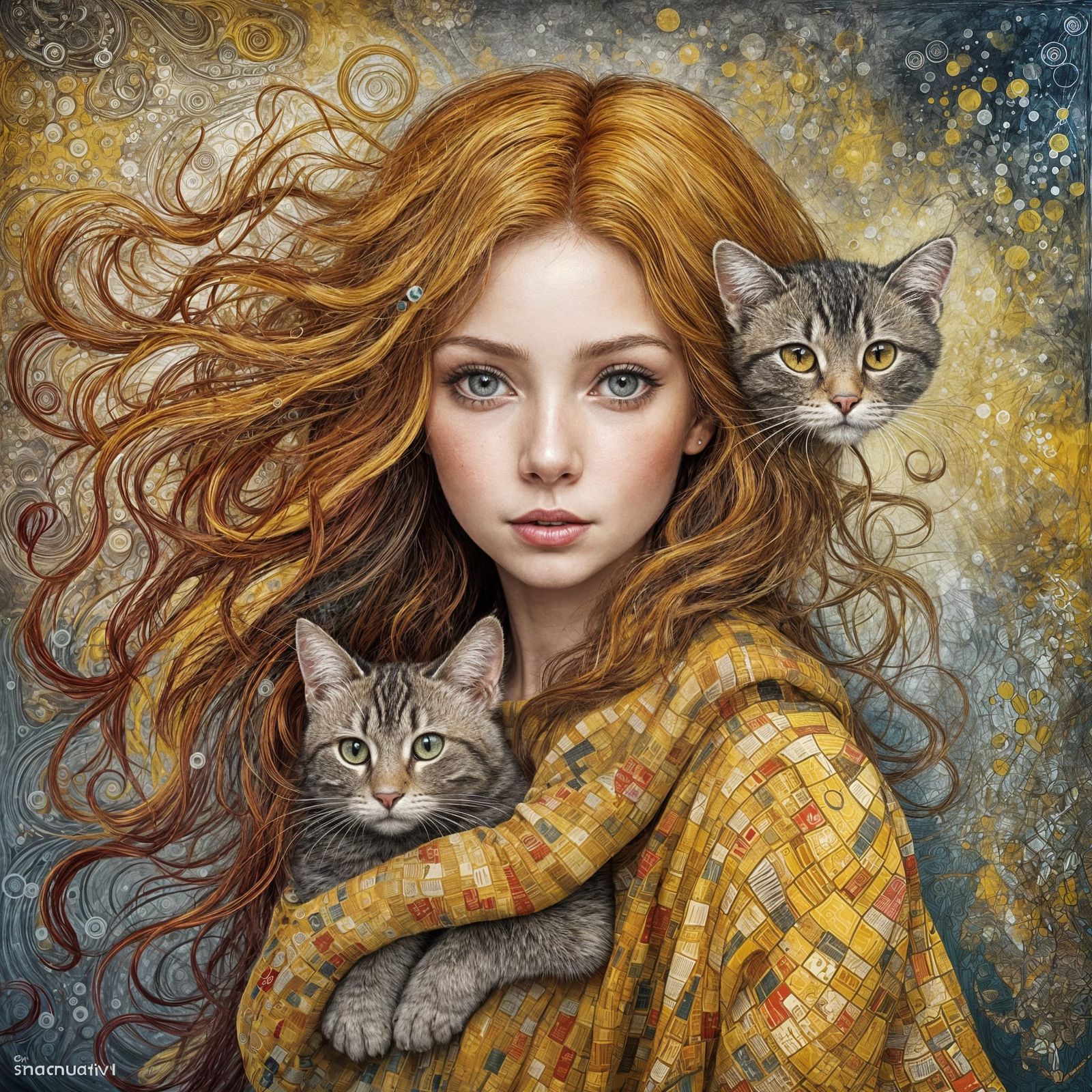 Red headed girl with cats