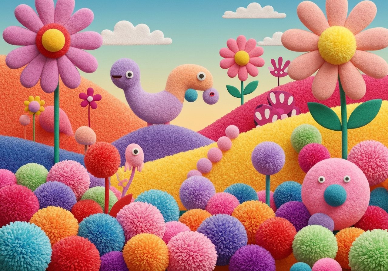 Playful Pom Pom Landscape in Matisse and Murakami Style