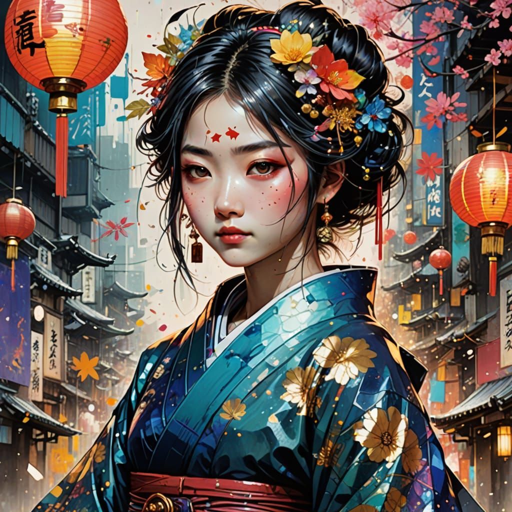 Japanese Culture Sparkly Digital Art