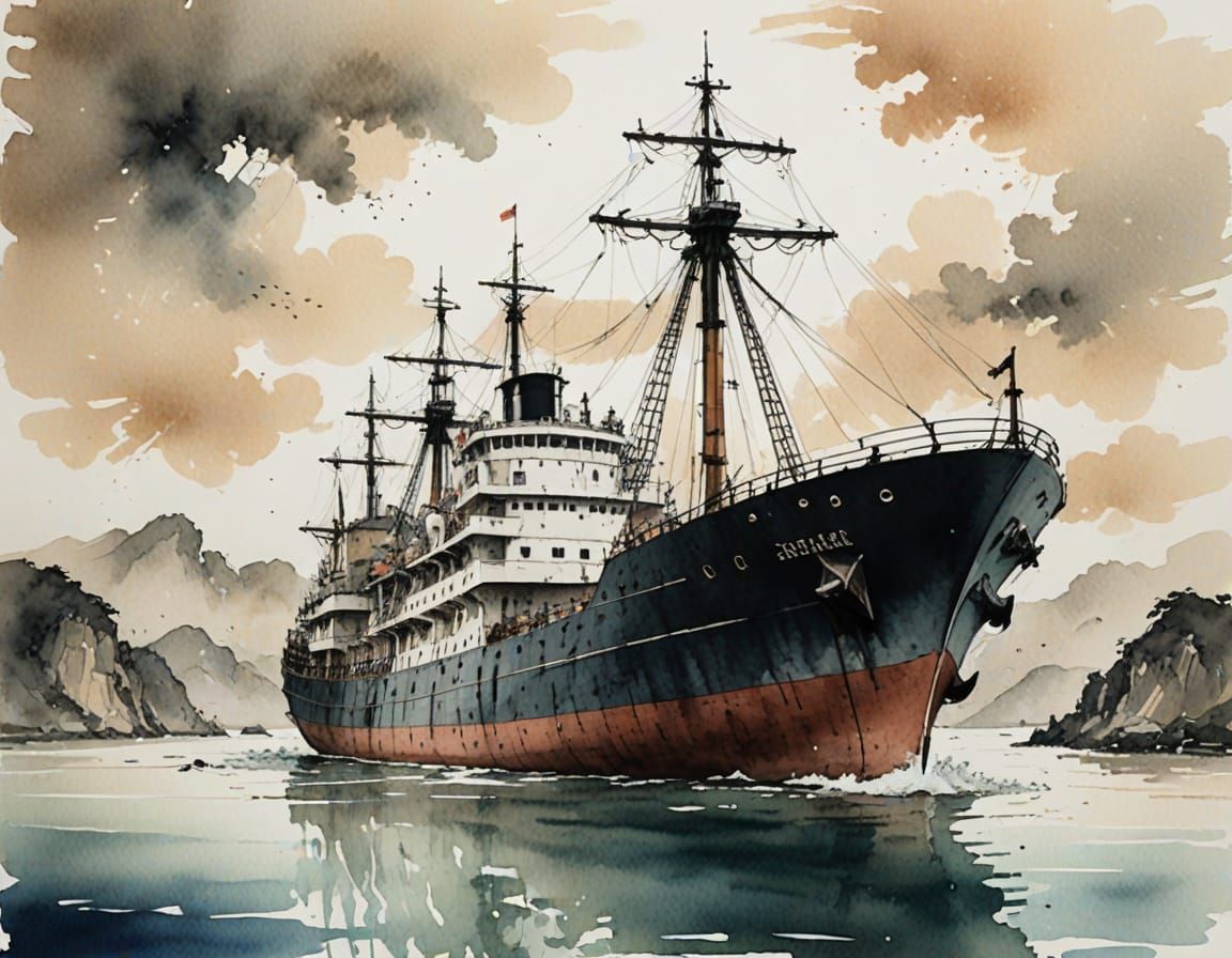 Majestic Chinese Ship in Soft Watercolor Light