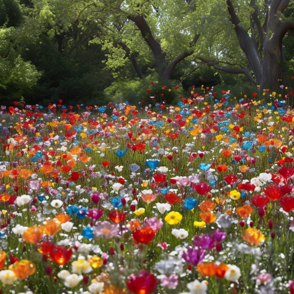 Glass Flower Field Sculpture in Glass Art Style