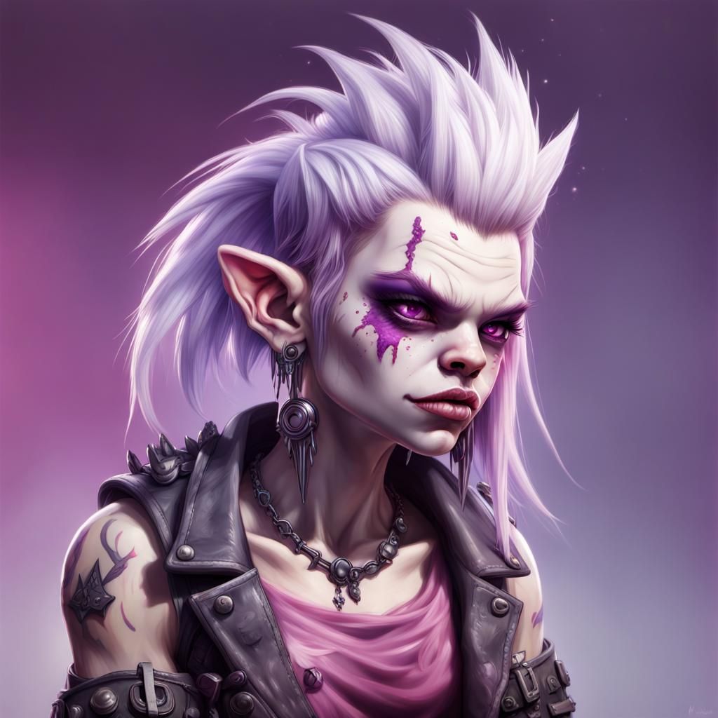 Punk Rock Orc with Purple Hair in Splash Art