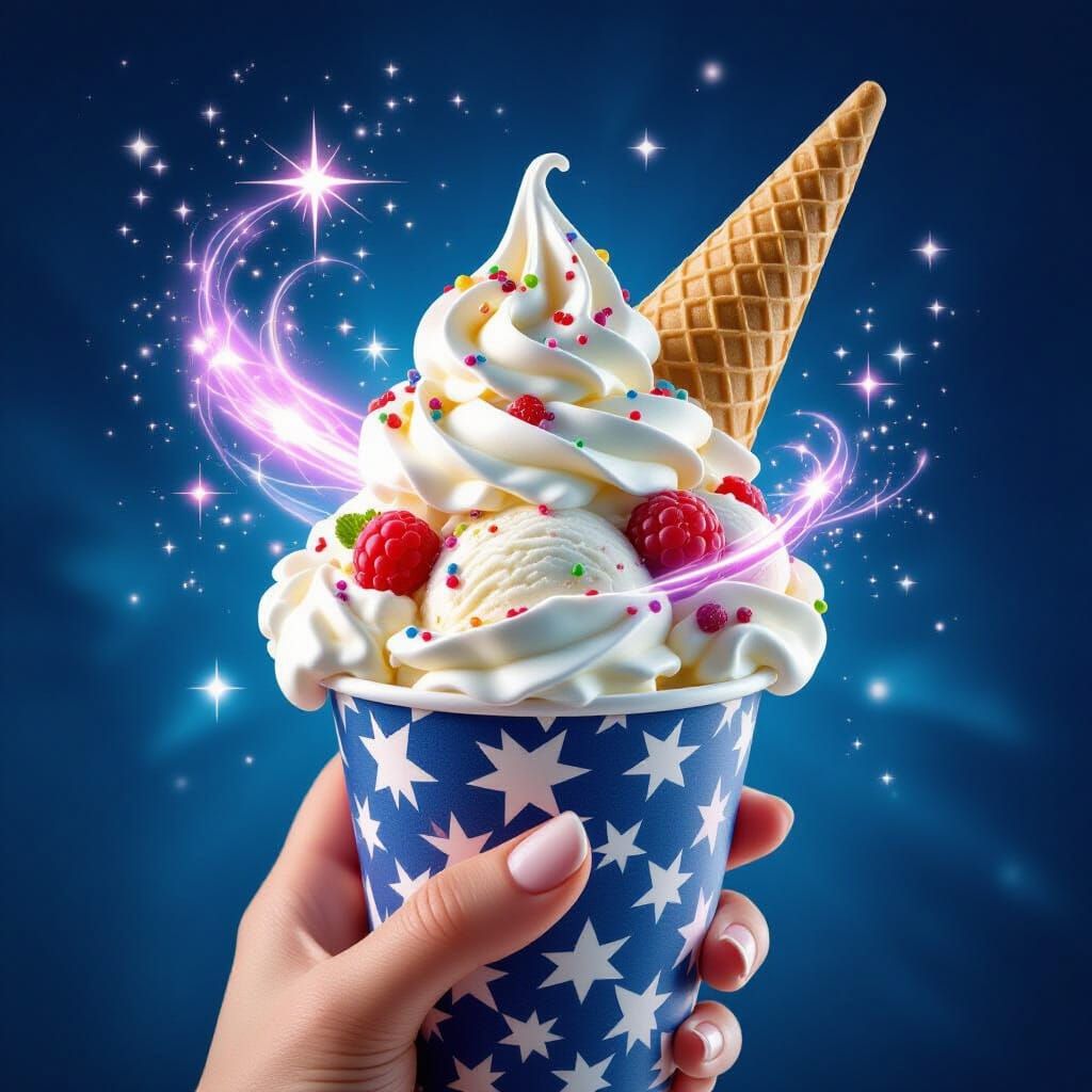 Magical Ice Cream with Swirling Cosmic Energy